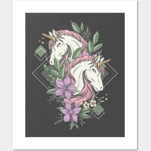 twin unicorn illustration Posters and Art